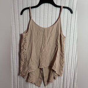 Ambiance Tan Lace Camisole Top With Split Back